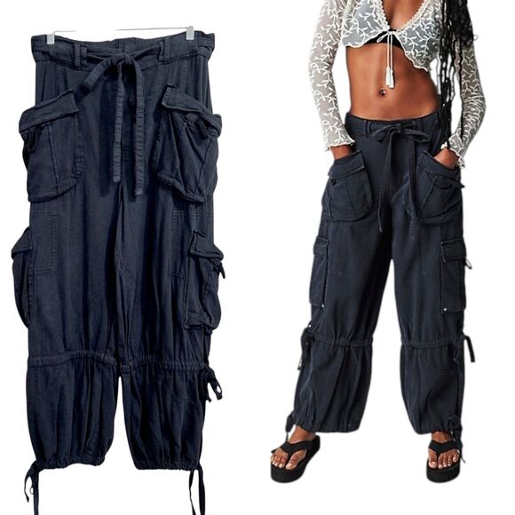 Free People Pants - Free People Big Sky Parachute Cargo Slouchy Pants Size M Black Grunge Boho Artsy